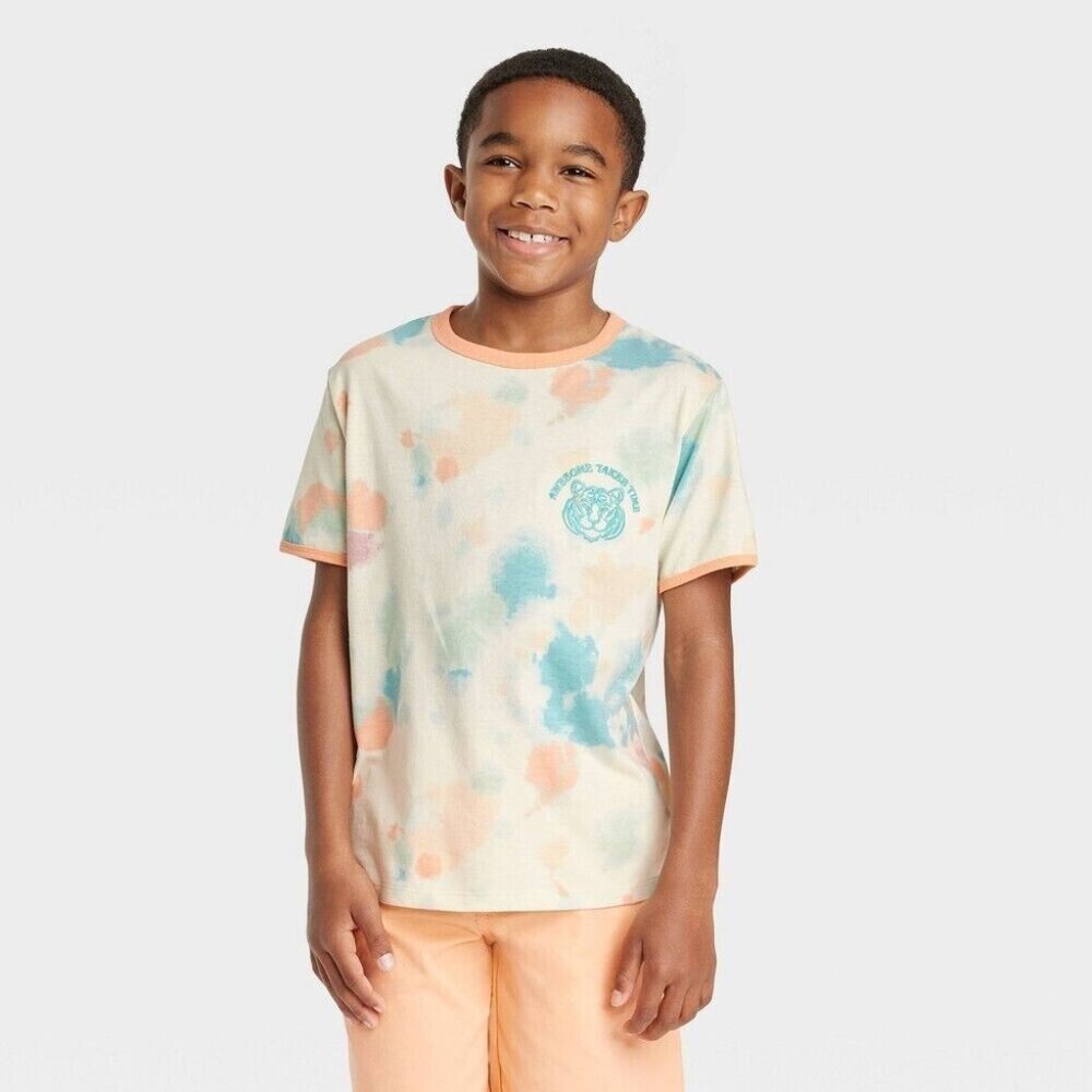 Boys' Short Sleeve Embroidered Tiger Tie-Dye T-Shirt - Cat & Jack Size Large